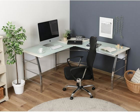 【レビュー投稿で100円OFFクーポン】【メーカー直送】不二貿易 ガラスPCデスク L型 CT-1040WH ホワイト【代引不可】【お客様組立】 L型デスク スチールデスク ワゴン オフィスデスク 事務机 オフィス家具 [2]