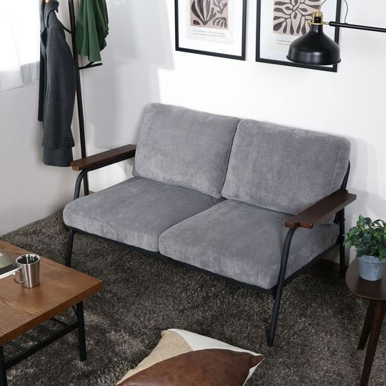 【マラソン限定★24日9:59迄ポイント2倍】【メーカー直送】不二貿易 アイアンアーム コーデュロイソファ 2P カローチェ グレー【代引不可】【お客様組立】2人掛けソファ ソファ イス リビング家具 インテリア [3]