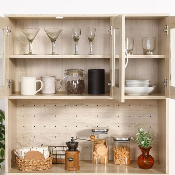 【マラソン限定★ポイント2倍】【メーカー直送】不二貿易 ハイキッチンボード 180*90 ホワイトオーク【代引不可】【お客様組立】食器棚 キッチン収納 収納家具 インテリア 収納