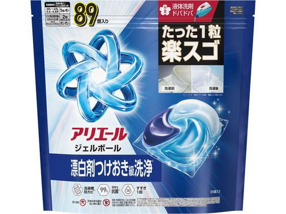 【商品説明】1粒で究極パーフェクト　柔軟剤効果4in1　すすぎ1回OK！ドラム式・自動投入式OK！ファブリーズ、レノアと共同開発。まるごと洗浄消臭・完全楽スゴ洗剤・4層パワー・洗濯槽のカビ防止・漂白剤つけ置きパワー・強力洗浄消臭＆抗菌黒ずみ防止清潔でさわやかな香りのジェルボール。【仕様】●つめかえ用（テラジャンボサイズ）●液性：中性●成分：界面活性剤（69％：アルキルエーテル硫酸エステル塩、ポリオキシエチレンアルキルエーテル、直鎖アルキルベンゼンスルホン酸塩、純せっけん分（脂肪酸塩））、安定化剤（プロピレングリコール）、分散剤、水軟化剤、香料、蛍光増白剤、酵素●注文単位：1袋【備考】※メーカーの都合により、パッケージ・仕様等は予告なく変更になる場合がございます。【検索用キーワード】P＆Gジャパン　ピーアンドジージャパン　ぴーあんどじーじゃぱん　アリエールジェルボールプロ　替　テラジャンボ　89個　アリエール　ジェルボールプロ　ジェルボール　プロ　ありえーる　じぇるぼーるぷろ　じぇるぼーる　ぷろ　洗濯用品　洗剤　衣料用洗剤　液体　詰替　詰替え　つめかえ　ツメカエ　洗濯　洗剤　ジェルボール　大容量　特大容量　1袋　89個　洗剤　衣料用洗剤　R369NW部屋干しでも天日干し級の爽やかさ