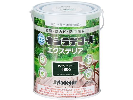 【商品説明】●木材保護塗料のトップブランド「キシラデコール」の水性タイプ●木材の内部に浸透し、内部から防腐・防カビ・防虫効果を発揮します。●水性だから臭いが少なく作業性抜群。用具の後始末も水でできるから取り扱いが簡単です。●油性キシラデコールと同等の高い耐候性と保護性能を誇ります。【仕様】●容量：0．7L●色：タンネングリーン●商品サイズ（幅×奥行×高さ）：112φ×121●商品重量（g）：850●乾燥時間：約4時間（20℃）●重ね塗り時間：4時間以上●塗り面積（m2）：約　2．8〜4．2●塗り重ね回数：2回【備考】※メーカーの都合により、パッケージ・仕様等は予告なく変更になる場合がございます。【検索用キーワード】カンペハピオ　かんぺはぴお　KanpeHapio　水性キシラデコールエクステリアSタンネングリーン0．7L　カンペハピオ　キシラデコール　エクステリアS　タンネングリーン　0．7L　土木　建築資材　塗装　養生　内装用品　R224LD木材保護塗料のトップブランド「キシラデコール」の水性タイプ