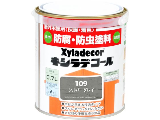 【商品説明】●高い信頼と実績！全国の重要文化財や公共施設に使用されているドイツ生まれの高耐久木材保護塗料●高性能防虫・防腐・防カビ・はっ水成分が木材の深部まで浸透し、日光、雨、害虫、カビなどから長期間木材を守ります。【仕様】●容量：0．7L●色：シルバーグレイ●商品サイズ（幅×奥行×高さ）：112φ×121●商品重量（g）：743●乾燥時間：約24時間（20℃）　約3日以上（冬）●重ね塗り時間：12時間以上（20℃）　●塗り面積（m2）：約　2．3〜3．5●塗り重ね回数：2回【備考】※メーカーの都合により、パッケージ・仕様等は予告なく変更になる場合がございます。【検索用キーワード】カンペハピオ　かんぺはぴお　KanpeHapio　キシラデコールシルバグレイ0．7L　カンペハピオ　キシラデコール　シルバグレイ　0．7L　土木　建築資材　塗装　養生　内装用品　R631LD50年以上の販売実績を持つ木材保護塗料のトップブランド