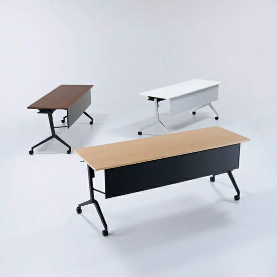 【マラソン限定クーポン★11日9:59迄ポイント2倍】【メーカー直送】コクヨ フラップテーブル リーフライン 棚幕板付 オーク 脚銀 W1800*D450【代引不可】フラップテーブル 折りたたみテーブル 長机 会議用テーブル オフィス家具 [2]