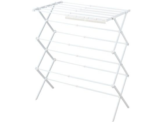 【商品説明】干す量に合わせて伸縮することができ、省スペースでたくさん干せる。クッション・セーター・枕（※40×60cm）の平干しもできる。靴下やハンカチ等の小物を干せる便利な小物干しパーツ付き。部品点数が少なく、パーツはめ込み式で組み立て簡単。（目安5分／1人）使わないときは畳んでコンパクトに収納可能。ハンガーを使用して干すことができて便利。【仕様】●カラー：ホワイト●容量：M●サイズ：（約）幅61〜100×奥行60cm×高さ103cm　（使用時）、（約）幅61×奥行63cm×高さ11cm（収納時）●素材・材質：パイプ部／スチール粉体塗装パイプ、樹脂部／ABS樹脂・ポリプロピレン　●耐荷重：約12kg●付属品：小物干しパーツ×2●生産国：中国【備考】※メーカーの都合により、パッケージ・仕様等は予告なく変更になる場合がございます。【検索用キーワード】LIV　PLUS　LIVPLUS　リブプラス　りぶぷらす　物干シスタンド　物干しすたんど　Quick　Lock　ホワイト　ほわいと　HOWAITO　ホワイト　QuickLock物干しスタンド平干しMホワイト　物干しスタンド　平干し　伸縮　折り畳み　室内干し　コンパクト　M　ホワイト　Quick　Lock　QuickLock　クイックロック　清掃用品　洗濯用品　R511LS工具不要！ぱちっとはめ込むだけの簡単に組み立てられる物干し。