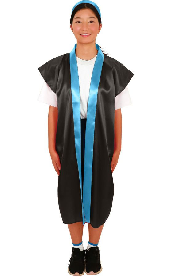 【レビュー投稿で100円OFFクーポン】【お取り寄せ】アーテック サテンロングハッピ(ハチマキ付) 黒(襟青) M 19091 イベント 季節商品 教材 学童