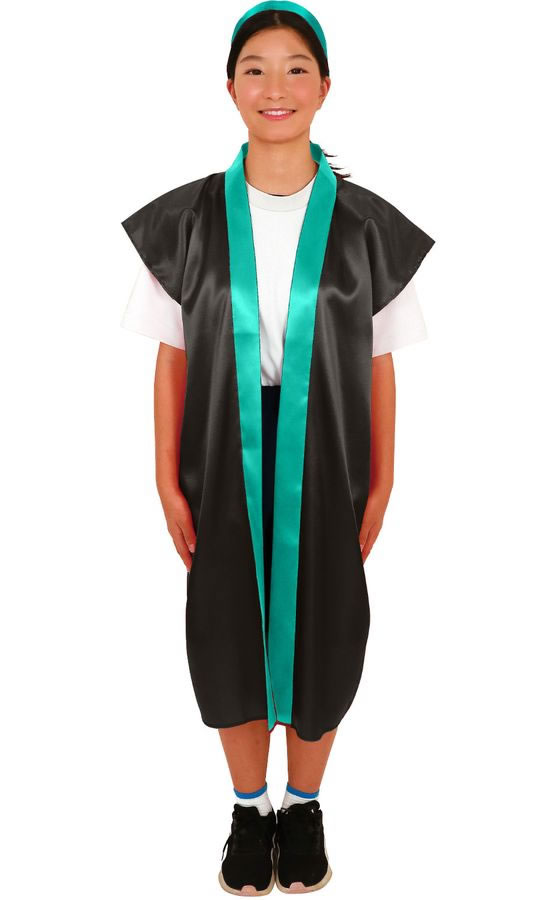 【レビュー投稿で100円OFFクーポン】【お取り寄せ】アーテック ソフトサテンロングハッピ(ハチマキ付) 黒(襟緑) M 19146 イベント 季節商品 教材 学童