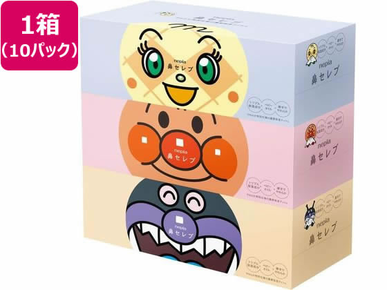 【マラソン限定★ポイント2倍】送料無料 王子ネピア 鼻セレブ ティシュ アンパンマン 180W 3P×10パック 保湿ティッシュペーパー