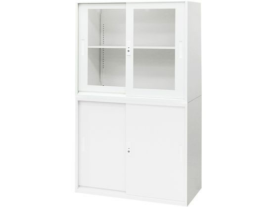 【レビュー投稿で100円OFFクーポン】【メーカー直送】Netforce イーセンブリー 書庫 2台セット 2段 シリンダー錠 ホワイト【代引不可】【お客様組立】引違い書庫 スチールキャビネット ロッカー オフィス家具