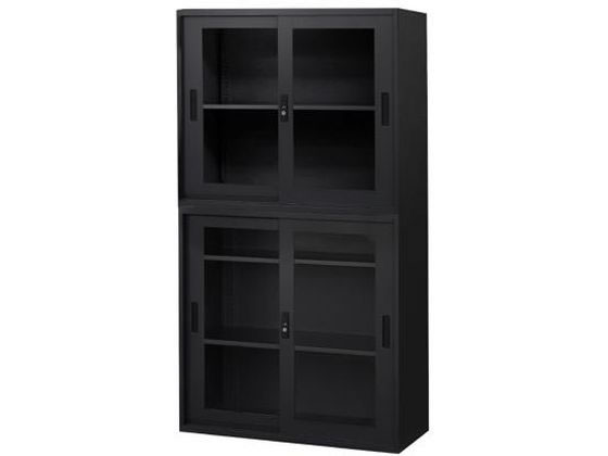 【レビュー投稿で100円OFFクーポン】【メーカー直送】Netforce イーセンブリー 書庫 2台セット 2段3段 シリンダー ブラック【代引不可】【お客様組立】引違い書庫 スチールキャビネット ロッカー オフィス家具