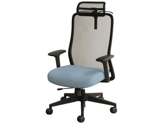 【楽天大感謝祭限定★26日9:59迄ポイント2倍】【メーカー直送】Netforce シースルーチェア 肘・ヘッド・ハンガー ブラック ネモフィラブルー【代引不可】【お客様組立】肘付き 可動肘タイプ メッシュチェア オフィスチェア オフィス家具