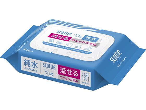 【レビュー投稿で100円OFFクーポン】クレシア スコッティ 流せるウェットタオル 純水 ノンアルコール 70枚 使いきりタイプ ウェットティッシュのサムネイル