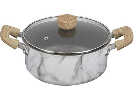 【レビュー投稿で100円OFFクーポン】【お取り寄せ】LIV PLUS ベストコ 両手鍋 20cm キャセロール ホワイト 大理石柄 両手鍋 外輪鍋 円付鍋 片手鍋 鍋 フライパン 厨房 キッチン