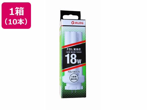 【商品説明】コンパクト形蛍光灯　FDL18形　3波長　昼白色。安心の10本パック【仕様】●型番：FDL18EXN●ランプ色：昼白色（5000K）●定格消費電力：18W●口金：GX10q−3●サイズ：長さ127×管径16mm●定格平均寿命：6000h●注文単位：1箱（10本）【備考】※メーカーの都合により、パッケージ・仕様等は予告なく変更になる場合がございます。【検索用キーワード】ALEG　アレグ　アレッグ　あれぐ　あれっぐ　コンパクト　蛍光灯　7波長　昼白色　こんぱくと　けいこうとう　さんぱちょう　ツイン　ついん　FDL18EXN　コンパクト形蛍光灯　蛍光ランプ　コンパクト型　GX10q−3　fl2025＿3　18ワット　18W　1箱　10本　ライト・照明器具　電球・蛍光灯　R393MTスリムなガラス管を連結した、使いやすいコンパクト設計の蛍光灯。