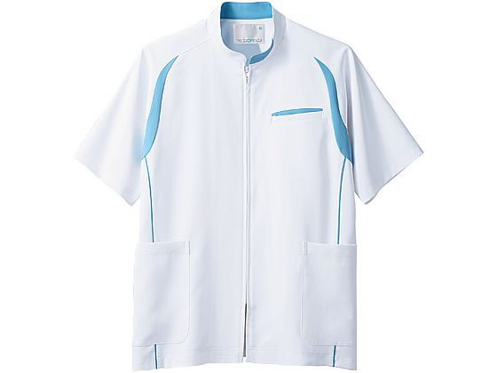 【レビュー投稿で100円OFFクーポン】【お取り寄せ】住商モンブラン ジャケットメンズ 半袖 白／ウォームブルーS MJ552-0104 白衣ジャケット 医療服 ユニフォーム