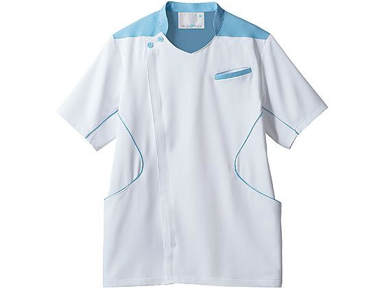 【マラソン限定★ポイント2倍】【お取り寄せ】住商モンブラン ジャケットメンズ 半袖 白／ウォームブルー3L MJ558-0104 白衣ジャケット 医療服 ユニフォーム