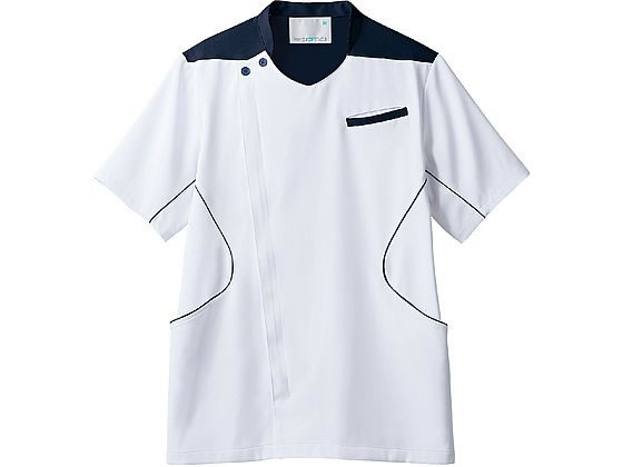 【マラソン限定★ポイント2倍】【お取り寄せ】住商モンブラン ジャケット メンズ 半袖 白／ネイビー LL MJ558-0109 白衣ジャケット 医療服 ユニフォーム