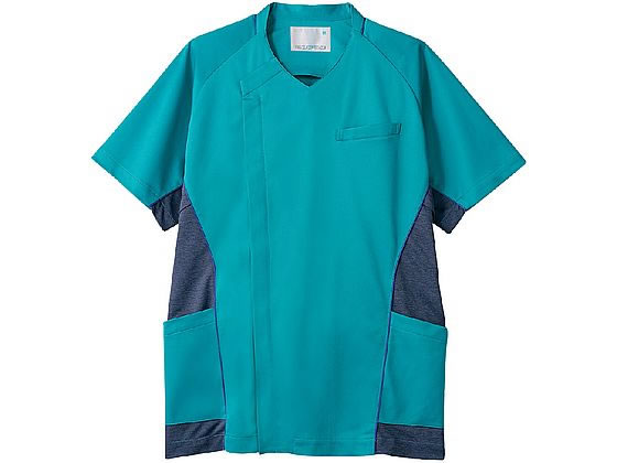 【マラソン限定★ポイント2倍】【お取り寄せ】住商モンブラン スクラブ メンズ 半袖 ターコイズ／ネイビー S MS856-49 スクラブ 医療服 ユニフォーム