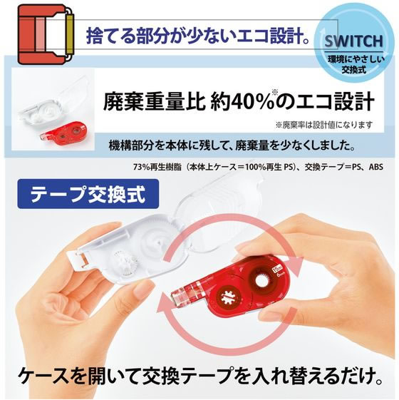 ココデカウのプラス ホワイパースイッチ 交換テープ6mm レッド WH-1516R／50-139｜アングル3