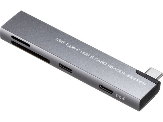 サンワサプライ USB 5Gbps 2ポートスリムハブ カードリーダー付き 直付けタイプ USB-5TCPC31GM