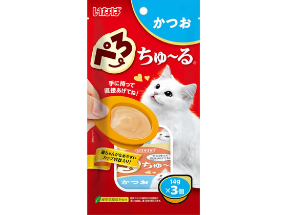【商品説明】持ち手のついたカップに入った新しいちゅーる。【仕様】●注文単位：1袋【備考】※メーカーの都合により、パッケージ・仕様等は予告なく変更になる場合がございます。【検索用キーワード】ぺろちゅーるかつお14g×3個　いなばペットフード　いなばぺっとふーど　inaba　ぺろちゅーる　ペロチュール　かつお　14g　14　グラム　14グラム　14g×3個　3個　成猫用　1歳から7歳　間食　緑茶消臭成分　小分けパック　ペットフード　ペット用品　キャットフード　猫用おやつ　猫おやつ　猫餌　猫えさ　餌　えさ　猫（キャットフード）　おやつ（猫）　ペット用品　猫（キャットフード）　おやつ（猫）　R171NM猫ちゃんが舐めやすいカップ容器入りのちゅーるが登場。