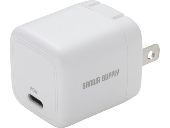 【商品説明】次世代半導体GaNを採用し、高効率な電力変換で高出力と小型化を両立したUSB　Type−C対応ACアダプタです。USB　Power　Delivery20W出力に対応し、スマートフォンやタブレットを高速充電できます。コンパクトなキューブ型で持ち運びやすく、折りたたみ式プラグで収納にも便利です。接続機器に応じて最適な電圧に自動調整し、多重保護機能とPSE適合で安心して使用できます。【仕様】●材質：PC　●プラグ形状：2P　●USBポート数：1ポート　●使用温度範囲：0〜30℃　●定格入力：AC100〜240V　50／60Hz　●定格出力：最大20W（5V／3A、9V／2．22A、12V／1．67A）　●USB　PD：対応　●プラグ収納：対応　●USB出力端子形状：USB　Type−C　●USB　PD最大出力：20W　●GaN（窒化ガリウム）：採用　●サイズ：約W32×D36×H32mm　●重量：約38g【備考】※メーカーの都合により、パッケージ・仕様等は予告なく変更になる場合がございます。【検索用キーワード】サンワサプライ　さんわさぷらい　sanwa　supply　USB　PD対応キューブ型AC充電器（PD20W）　AC充電器　ACA−PD113WACAPD113W　USB　PD対応　キューブ型　20W　Type−C　GaN　折りたたみプラグ　コンパクト　スマートフォン　タブレット　急速充電　パソコン・プリンター・周辺機器　PC周辺機器　R602NNiPhone・スマートフォンに急速充電できる、Type−Cポート搭載のキューブ型AC充電器。