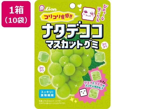【商品説明】●ナタデココをイメージした柔らかさの中にコリコリしたびみょーな食感が特徴のマスカット味のグミです。【仕様】●内容量：40g●注文単位：1箱（10袋）【備考】※メーカーの都合により、パッケージ・仕様等は予告なく変更になる場合がございます。【検索用キーワード】グミ　ぐみ　ナタデココ　イメージ　コリコリ　食感　2層　やわらか　ハード　マスカット　ぶどう　菓子　お菓子　かし　おやつ　食品　●注文単位：1箱、●内容量：40g×10袋　R725NSナタデココのびみょ〜な歯ごたえが楽しめるマスカット味のコリコリ食感グミです。