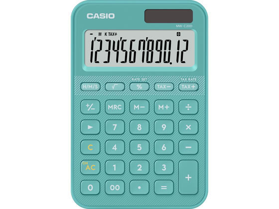 【お取り寄せ】カシオ カラフル電卓 ミニジャストタイプ ターコイズ MW-C20D-TU-N
