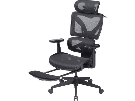 【メーカー直送】サンワサプライ 収納式フットレスト付 エルゴメッシュチェア SNC-NET26BK【代引不可】【お客様組立】肘付き 可動肘タイプ メッシュチェア オフィスチェア オフィス家具