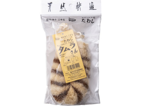 【商品説明】新しくなったタムラさんシリーズは、個性的なシマシマ模様はそのまま、サイザル麻とソフトパームの絶妙な組み合わせでミディアムタイプに仕上げました。心地よい刺激が特徴的で、洗い心地もさっぱりします。パーム（ココナッツ繊維）は使い込むほどに身体に馴染んでいく特徴があるため、使い始めは少し硬く感じるかもしれませんが、徐々に自分好みのかたさを感じられるようになります。【仕様】●サイズ：約45×80×140mm●材質：サイザル麻・パーム（ココナッツ繊維）・ステンレス線●注意事項：※ご使用の前に水洗いをしてください。※ご使用後はよくすすぎ、水気を切った後、よく乾燥させてください。※天然繊維のために色の違いがありますが品質にはかわりありません。　※お肌に合わない場合はご使用をおやめください。※稀に、銅石鹸により白い繊維（サイザル麻／ホワイトパーム）が青や緑に変色することがあります。【備考】※メーカーの都合により、パッケージ・仕様等は予告なく変更になる場合がございます。【検索用キーワード】亀の子束子西尾商店　ぼでぃけあようたわし　たむらさん　浴用　ボディブラシ　ボディケア　ボディ洗い　バス用品　バスグッズ　1個　ボディケア用たわしタムラさん　ボディケア用たわし　タムラさん　スキンケア　バス・ボディケア　R976NU心地よい刺激が特徴的で、洗い心地もさっぱり
