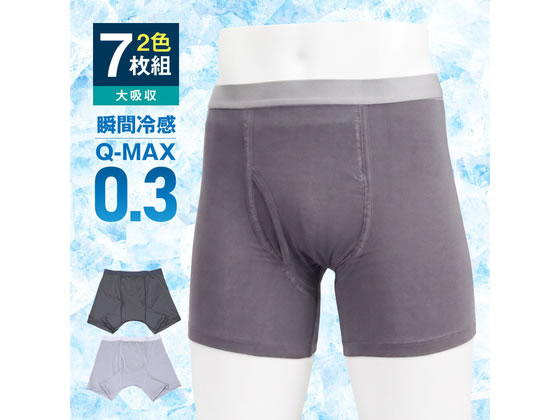 【商品説明】●身生地だけでなく、吸水パッドの表面にも冷感素材を採用。シルクのような滑らかな肌触りで、従来の失禁パンツにありがちだった「熱がこもる不快感」を解消。●高機能素材「ピュアブリーズ」が、尿を素早く吸収・拡散。横漏れガード付きで、立ち上がった瞬間の「あっ」という不安もしっかり受け止める、頼れる尿漏れパンツです。●アンモニア臭を元から抑える抗菌・消臭加工。ニオイを気にせず自信を持って過ごせます。【仕様】●色：ブラック4枚＋グレー3枚●適応サイズ：（約）ウエスト94〜104cm●素材／身生地：ポリエステル88％・ポリウレタン12％●吸水パッド：（表面）ポリエステル88％・ポリウレタン12％・（中面）ポリエステル50％・レーヨン30％・アクリル20％・（裏面）ポリエチレン●ウエスト部分：ナイロン55％・ポリエステル35％・ポリウレタン10％●吸水量目安：約100cc（軽失禁用）※メーカー調べ　※こちらは前開きタイプとなります。【備考】※メーカーの都合により、パッケージ・仕様等は予告なく変更になる場合がございます。【検索用キーワード】ファミリー・ライフ　Family　Life　接触冷感　ボクサーパンツ　尿漏れパンツ　大吸収　LL　ブラック　グレー　吸水パッド　ピュアブリーズ　抗菌　消臭　前開き　軽失禁　ウエスト94cm　ウエスト104cm　ポリエステル　ポリウレタン　ナイロン　失禁パンツ　冷感素材　吸水量100cc　吸水量100ml　下着・アンダーウェア　パンツ（男性用）　下着・アンダーウェア　パンツ（男性用）　R679NVパッドまでひんやり冷たい究極の尿漏れパンツで夏のお出かけが劇的に変わります！