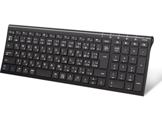 【仕様】テンキー付き日本語配列ブルートゥースキーボード。3．95mm極薄スリム、ノートPCと同じ「パンタグラフ方式」を採用しており、丁度打ちやすい19mmキーピッチ、浅めな1．8mmキーストロークは、静か、快適、滑らかなタイピング感を実現。iOS、Android、Windowsのスマホ、タブレット、PC、ノートパソコンに使用可能（Bluetooth機能が必要）。■質量（g）：373（内蔵バッテリー含む）■電源：充電式■対応OS：iOS13．0以降、Android6．0以降、Mac、Windows10、8■寸法（幅W×奥行D×高さH）（mm）：366×125×15■連続使用時間（時間）：90■充電時間（時間）：2■RoHS指令（10物質対応）：対応■接続台数：3台■操作距離：10m■内容量：1セット【備考】※メーカーの都合により、パッケージ・仕様等は予告なく変更になる場合がございます。【検索用キーワード】iclever・アイクレバー　Bluetoothキーボード　ブラックIC−BK22−BK　IC−BK22−BK　無線　ブラック　黒　くろ　BLACK　BK　iOS13．0以降、Android6．0以降、Mac、Windows10、8　パンタグラフ式　パソコン・プリンター・周辺機器　キーボード　R868NV
