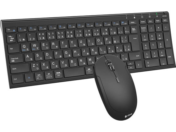 【仕様】2．4G無線JIS配列キーボード＆マウスセット。キーボードとマウスは一つのレシーバーを共用し、レシーバーを差し込むだけで使用できます。ノートPCと同じ「パンタグラフ方式」を採用しており、打ちやすい19mmキーピッチ、ネイルアートを施した指先でも操作しやすくなっています。浅めな1．8mmキーストロークは、静か、快適、滑らかなタイピング感を実現。280mAhバッテリー内蔵のUSB充電式キーボード、面倒な電池交換は不要。WEBの閲覧が快適に操作でき、ゲームやイラストレーションなど精密な作業にも最適。■キー方式：パンタグラフ■色：ブラック■寸法（幅W×奥行D×高さH）（mm）：（キーボード）366×125×16、（マウス）60×107×27質量（g）（キーボード）373■電源（キーボード）充電式：リチウムイオン電池、（マウス）単4形乾電池×2本（別売）■充電時間：2時間■連続使用時間（時間）：約90■接続方式：2．4G■無線通信距離（m）：約10■接続台数：1台■キーストローク（mm）：1．8■キーピッチ（mm）：19■対応OS：Windows　2000／XP／Vista／7／8／10、Mac　OS■セット内容：ワイヤレスキーボード×1、ワイヤレスマウス×1、USB充電ケーブル×1、2．4G　USBレシーバー×1、取扱説明書・保証書内■容量：1セット【備考】※メーカーの都合により、パッケージ・仕様等は予告なく変更になる場合がございます。【検索用キーワード】iclever・アイクレバー　キーボード＆マウスセット　ブラックIC−BK22Combo−BK　IC−BK22Combo−BK　無線　ブラック　黒　くろ　BLACK　BK　Windows　2000　XP　Vista　7　8　10、Mac　OS　パンタグラフ式　パソコン・プリンター・周辺機器　キーボード　R777NR