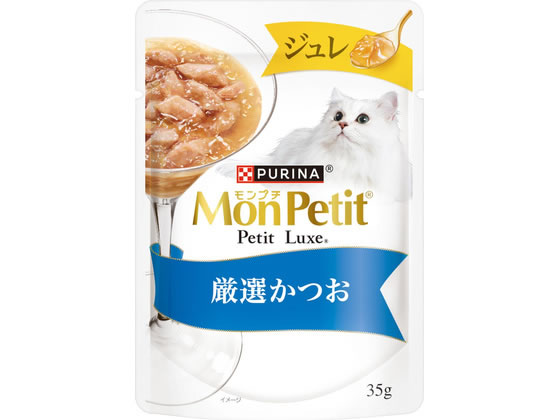 【商品説明】厳選されたかつおをお魚の旨みたっぷりのジュレと一緒に味わう贅沢な美味しさ。【仕様】●内容量：35g【備考】※メーカーの都合により、パッケージ・仕様等は予告なく変更になる場合がございます。【検索用キーワード】ねすれぴゅりな　ネスレピュリナ　モンプチ　プチリュクスパウチ　ジュレ　厳選かつお　35g　キャットフード　パウチタイプ　ペットフード　キャットフード　エサ　餌　えさ　ペット用品　猫（キャットフード）　ウェットフード（猫）　R190NXプチリュクスパウチ〜少しだけ、だから贅沢