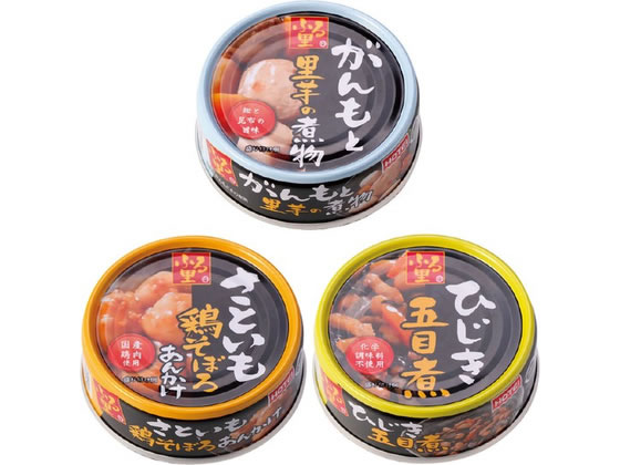 【商品説明】がんもと柔らか食感の里芋が人気「がんもと里芋の煮物」、国産若鶏そぼろのあんをかけた「さといも鶏そぼろあんかけ」、大豆・にんじん・こんにゃくなど和惣菜定番「ひじき五目煮」のセット。いざという時の一品や保存食に重宝する美味しい缶詰。創業80年以上の老舗メーカー謹製。賞味期限3年　非常用保存食災害・非常時に！携帯食品に！レジャーに！【仕様】●内容量：3種類（がんも・さといも・ひじき）×各8缶（計24缶）【備考】※メーカーの都合により、パッケージ・仕様等は予告なく変更になる場合がございます。【検索用キーワード】ファミリー・ライフ　Family　Life　ホテイ　ふる里おかず缶　和惣菜　缶詰　保存食　非常食　がんも　里芋　さといも　鶏そぼろあんかけ　ひじき五目煮　3種セット　24缶　老舗　賞味期限3年　常温保存　中国産　日本加工　食材　食材　缶詰　R935NX昔なつかしい和惣菜3種缶詰セット。