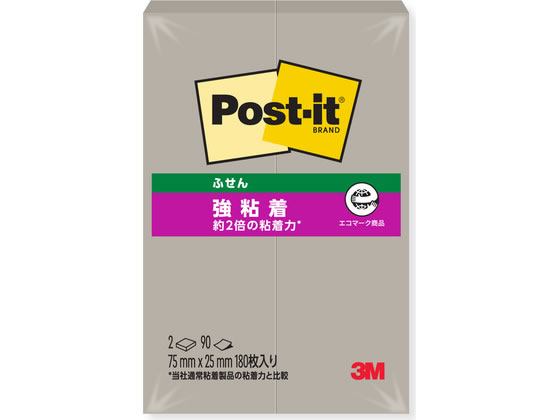 【商品説明】メーカー通常粘着製品比約2倍の粘着力で、パソコンや電話、キャビネットなどの垂直面などつきにくかった場所にもしっかり貼れて、はがれにくい製品です。【仕様】●仕様：ふせんタイプ●サイズ：75×25mm●色：ぺブルグレー●枚数：1冊（90枚）●注文単位：1パック（2冊）●グリーン購入法適合●GPNエコ商品ねっと掲載※強粘着タイプですので、紙の種類によっては、はがすときに表面を破損する恐れがあります。【備考】※メーカーの都合により、パッケージ・仕様等は予告なく変更になる場合がございます。【検索用キーワード】スリーエムジャパン　スリーエム　3M　すりーえむ　POSTIT　ポストイット　ポスト・イット　ふせん　フセン　付箋　fusenn　husenn　75×25　75×25mm　ふせん　バラ売り　2個パック　2個セット　500SS−GP　500SSGP　紙　500SS−GP　500SSGP　ふせん　インデックス　メモ　ふせん　R657PEパソコンのデスクトップやキャビネットなどつきにくかった場所にしっかり貼れます。