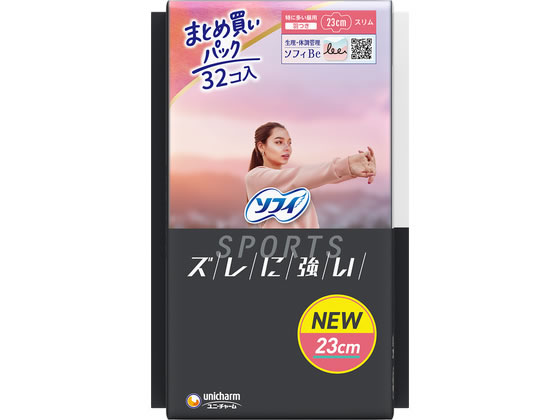 【商品説明】●最先端フィットテクノロジー搭載、ズレに強いナプキン。●3Dフィット吸収体が多量に吸収するので、多い日の動きモレも安心。●更に、フィット性の高い独自形状・ワイドウィング・ピタッとシールが動きや衝撃によるズレを防ぎ、ナプキンのフォームを保つので動きズレにも対応。●日常シーンからスポーツシーンまで使えます。【仕様】●内容量：32個●成分：ポリエステル、ポリエチレン生産国：日本商品区分：医薬部外品メーカー：ユニ・チャーム株式会社広告文責：フォーレスト株式会社　0120-40-4016【備考】※メーカーの都合により、パッケージ・仕様等は予告なく変更になる場合がございます。【検索用キーワード】ソフィ　SPORTS　230羽つき　32枚入　ユニ・チャーム　ゆにちゃーむ　unicharm　生理用品　ナプキン　ソフィ　スポーツ　日常　長時間　ズレ　フィット　ワイド　メディカル用品　生理用品　R912PF最先端フィットテクノロジー搭載　ズレに強い。