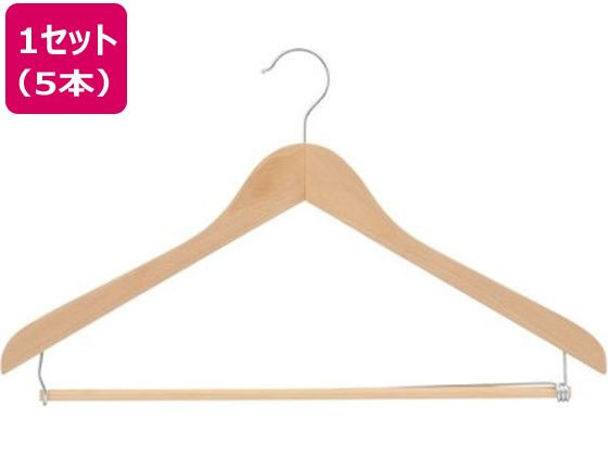 【商品説明】肩部分に14mmの厚みを持たせることで、シャツやジャケットの肩ラインを美しく保ち、【仕様】●カラー：本体／ナチュラル、フック、クリップ／シルバー●サイズ：幅445x高さ250x肩厚14mm●1セット（5本入り）【備考】※メーカーの都合により、パッケージ・仕様等は予告なく変更になる場合がございます。【検索用キーワード】Woodハンガースラックスバー付　ハンガー　木製ハンガー　木製　天然木　5本　コート　ジャケット　スーツ　アパレル　ホテル　レストラン　ショップ　業務　業務用　アパレルショップ　クローゼット　ハンガー・ピンチハンガー　ハンガー　R033PG天然木ならではの自然な風合いが、大切な衣類を上品に整え演出します。