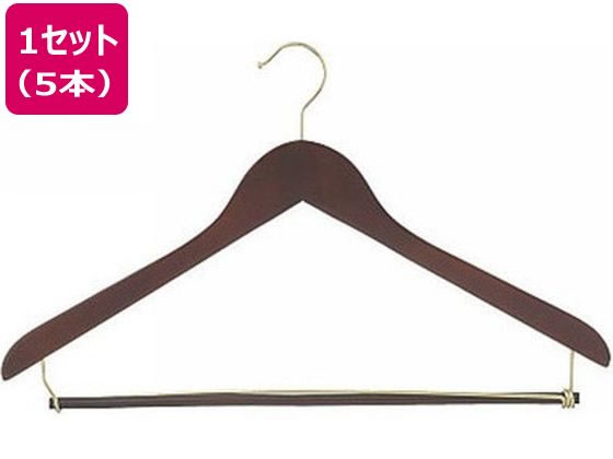 【商品説明】肩部分に14mmの厚みを持たせることで、シャツやジャケットの肩ラインを美しく保ち、型崩れを防ぎます。スラックスバーを備え、ジャケットやシャツとパンツを1本のハンガーにまとめて収納可能。スラックスバーは挟み込むクリップタイプ構造を採用。パンツをしっかり固定し、ズレ落ちやシワを抑えながら美しい状態で収納できます。【仕様】●カラー：本体／チャコールブラウン、フック／ゴールド●サイズ：幅445x高さ250×肩厚14mm●1セット（5本入り）【備考】※メーカーの都合により、パッケージ・仕様等は予告なく変更になる場合がございます。【検索用キーワード】木製プレミアムハンガースラックスバー付　ハンガー　木製ハンガー　木製　天然木　5本　コート　ジャケット　スーツ　アパレル　ホテル　レストラン　ショップ　業務　業務用　アパレルショップ　クローゼット　ハンガー・ピンチハンガー　ハンガー　R036PG天然木ならではの上質な質感にチャコールブラウンカラーが落ち着きと高級感を演出。