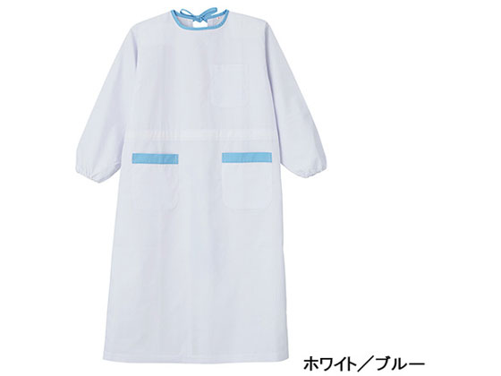【マラソン限定★ポイント2倍】【お取り寄せ】アズワン 抗菌予防衣(ホワイト ブルー)S M-6000 前掛け エプロン スタッフウエア 白衣 看護 医療