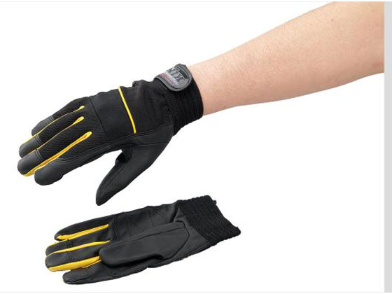 【レビュー投稿で100円OFFクーポン】【お取り寄せ】おたふく手袋 人工皮革グローブ(PU-KING) ブラック イエロー L 耐切創手袋 安全保護