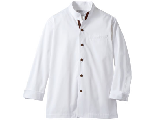【レビュー投稿で100円OFFクーポン】【お取り寄せ】住商モンブラン 長袖コックジャケット 白×ブラウン M 6-981 厨房 調理服 飲食店ユニフォーム ユニフォーム