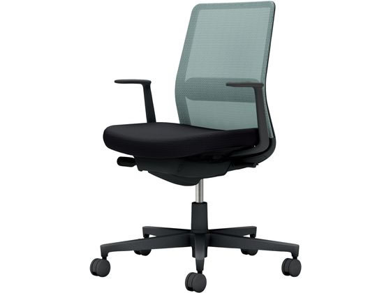【レビュー投稿で100円OFFクーポン】【メーカー直送】コクヨ モネット L型肘 背座別色 ブラック／アッシュターコイズ【代引不可】【組立・設置・送料無料】肘付き 固定肘タイプ メッシュチェア オフィスチェア オフィス家具