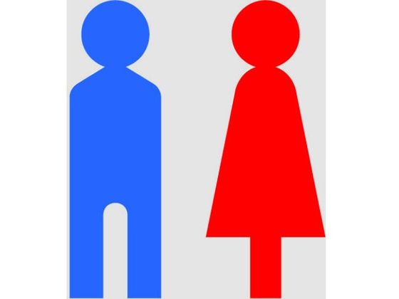 【レビュー投稿で100円OFFクーポン】【お取り寄せ】TRUSCO ステッカー 100×100 「トイレ」 透明地 青／赤文字 1枚 サインステッカー 案内板 サインプレート フロアシール 室内表示 屋内標識 POP 掲示