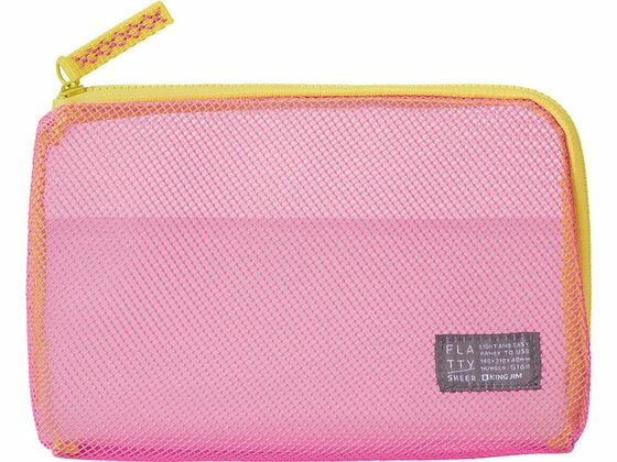 【マラソン限定★2000円クーポン＆ポイント2倍】【お取り寄せ】キングジム FLATTY SHEER メッシュポーチ ピンク Mサイズ 5164-P 小物入れ デスクトップ収納 デスク周り 文具