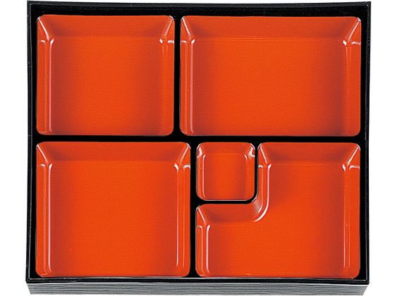 【レビュー投稿で100円OFFクーポン】【お取り寄せ】若泉漆器 長手布目 松花堂 尺1寸用 5ツ仕切 朱天黒 ..