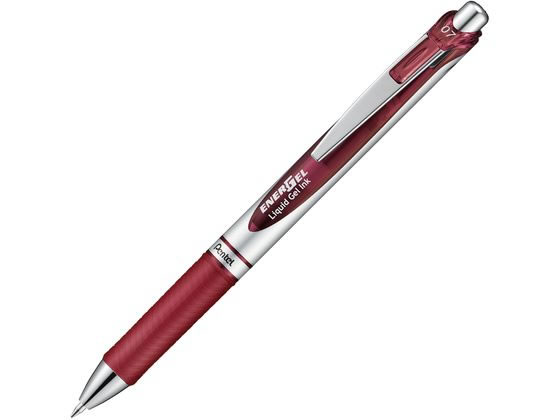 ぺんてる エナージェル ノック式 シルバー軸 0.7mm バーガンディ 赤インク ゲルインクボールペン