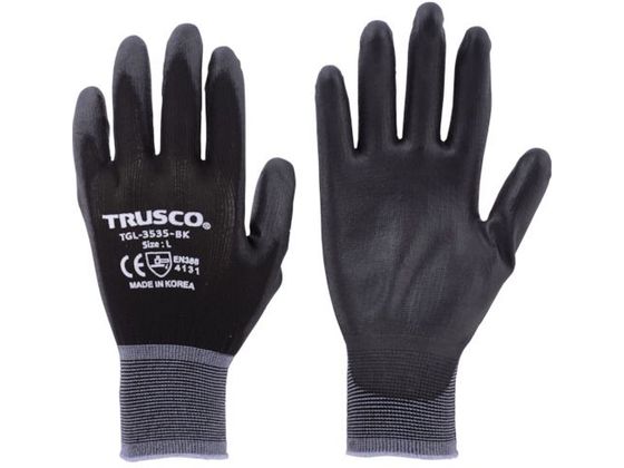 【レビュー投稿で100円OFFクーポン】【お取り寄せ】TRUSCO カラーナイロン手袋PU手のひらコート ブラック M 背抜き手袋 軍手 作業用手袋