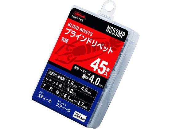【マラソン限定★ポイント2倍】 【お取り寄せ】エビ ブラインドリベット(スティール／スティール製) 5-3(45本入) エコパック NS53MP ボルト ねじ 釘 素材 作業用品 工具 2