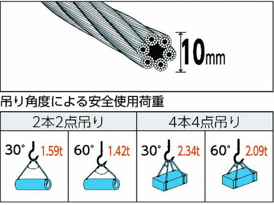 【マラソン限定★ポイント2倍】【お取り寄せ】TRUSCO 玉掛けワイヤーロープ 段落し 10mm×5m TWD-10S5 ワイヤー スリング 吊具 バランサー 物流 作業