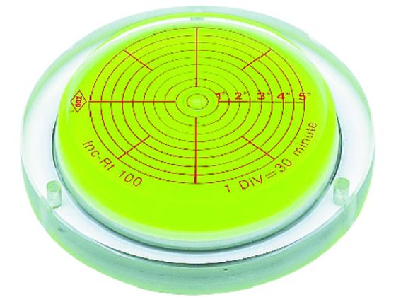 【商品説明】●機械、機器へ取り付けできる角度計です。●アクリル削り出し加工により精度が優れています。【仕様】●型番：INC-RT50●直径（mm）：50　●高さ（mm）：12　●マグネット：なし　●感度：40’／2mm　●精度：0．6mm／m＝0．033°　●傾斜測定範囲（°）：0〜±3●傾斜測定範囲　●0°〜±3°　●気泡径　●27mm　●取付穴径　●3mm（3箇所）●本体：アクリル樹脂（PMMA）　●気泡管：アクリル樹脂（PMMA）【備考】※メーカーの都合により、パッケージ・仕様等は予告なく変更になる場合がございます。【検索用キーワード】KOD取付穴付角度計付丸台型アイベル水平器　KODトリツケアナツキカクドケイツキマルダイガタアイベルスイヘイキ　KOD水平器　INCRT50　測定用品　計測用品　測量用品　水平器　樹脂製水平器　4993711481861　4170130　KOD　取付穴付角度計付丸台型アイベル水平器　INC−RT50　R109DK水平測定・傾き測定に。機械、機器等への組込もしくは取付